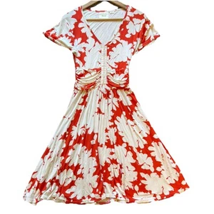 MAEVE ANTHROPOLOGIE SX ORANGE IVORY FLORAL PRINT FIT & FLARE DRESS - Picture 1 of 12