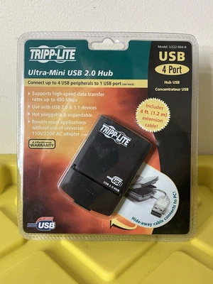 NEW Tripp Lite USB 2.0 Hub 4 Port Ultra Mini Model U222-004-R NOS New Old Stock - Image 1 of 4