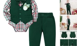 Baby Boy Clothes Suits Infant Gentleman Outfit Collared Dress - Picture 1 of 7