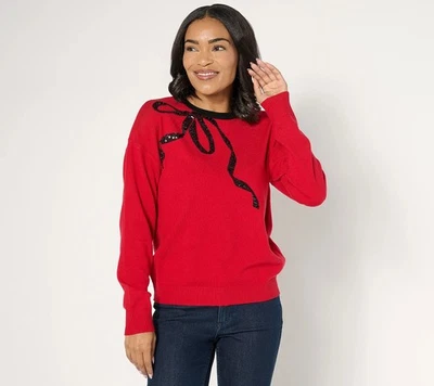 Isaac Mizrahi Live! Suéter Pullover Motivo Lentejuelas Rojo Romántico 3X Nuevo Foto 1 de 4