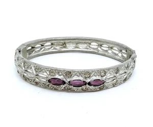 Art Deco Armreif Armband rhodiniert Amethyst Strass Vintage Schmuck - Bild 1 von 8