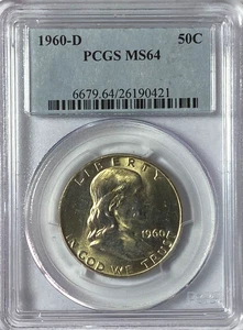 Medio dólar de plata Franklin 1960 D 50c cincuenta centavos graduación profesional MS64 - Imagen 1 de 2
