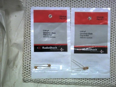 (2) Condensador de disco cerámico RadioShack 0.001μF 500V 10% Hi-Q Foto 1 de 2