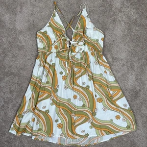 Wild Fable Dress Women XL Green Mini Floral Retro 70s Boho Festival Bohemian - Picture 1 of 10