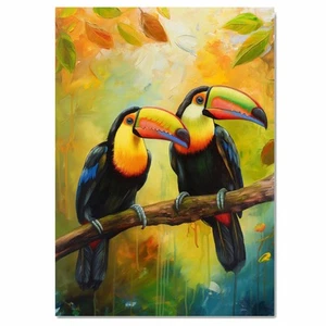 Tropical Toucan with Colorful Birds Flat Rolled, Framed or Wrapped Canvas - Picture 1 of 19