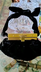 Schöne Vintage schwarz Samt Peeky Blinders Puderdose Deckel Poof Handgelenktasche - Bild 1 von 15