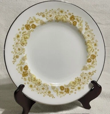 Wedgewood Mimosa Salad Plate - Vintage Yellow Floral Rim with Platinum Trim