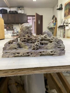 Rare Chinese Natural Soapstone FIGURINE Ornate Hand Carved Mountain Village - Picture 1 of 15