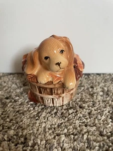 Ceramic Puppy Dog Fall Basket With Leaves Potpourri Holder Avon Vintage 3"  - Picture 1 of 7
