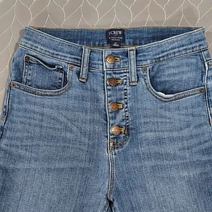 J. Pantalones de mezclilla Crew para mujer 27 tiro alto ajustados botones mosca lavado medio azul - Imagen 1 de 13