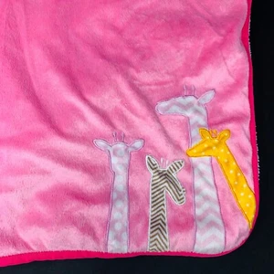 Carters Pink Baby Blanket 4 Giraffes in Corner Sherpa Chevron Dots Stripes Lovey - Picture 1 of 5