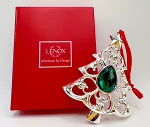 Albero di Natale Lenox Bejeweled placcato argento ornamento rotolo verde smeraldo - Foto 1 di 7