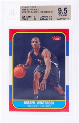 2008 Fleer Russell Westbrook 1986-87 新秀 #86R166 BGS 9.5 新秀 RC — 第 1/2 张图片