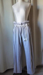 VANESSA BRUNO pantalon ample pinces coton blanc rayé T 40 ceinture cordelette - Imagen 1 de 11