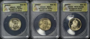 2006-D, P, & S Sacagawea Dollar 3 Coin Set ANACS MS-67 & PR-70 DCAM Map Label - Picture 1 of 2