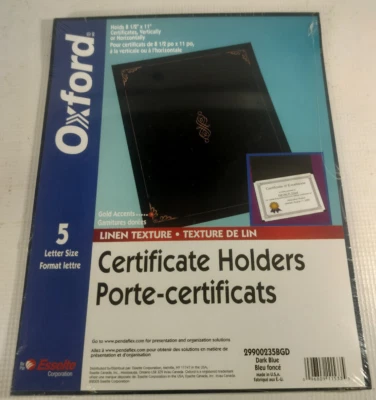 5 Pack Oxford Certificate Holder 11 1/4 x 8 3/4 Dark Blue (29900235BGD) - Image 1 of 3