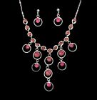 Ladies Silver Pink Crystal Necklace and Earrings Set Diamante Gift for Her Women