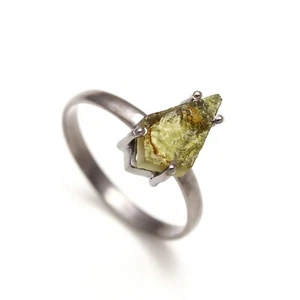 Raw Moldavite Kite Shape Ring Solid Silver Black Oxidized Jewelry For Lovers - Picture 1 of 10