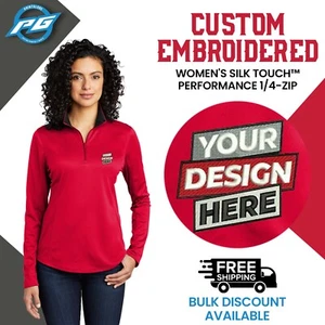 Women Silk Touch Quarter Zip Custom Embroidered 1/4 Zip Custom Embroidered Gift. - Picture 1 of 10