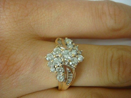 Women's 1 Ct Round Cut Lab Created Diamond Cluster Wedding Ring Yellow Gold Over