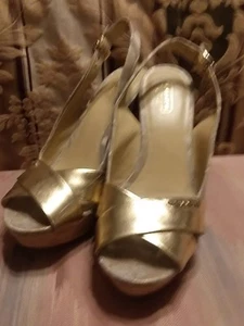 Coach Wedge Heel Cork Sandals Metallic Platform – Size 8B – Pre-Owned - Picture 1 of 5