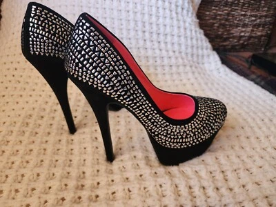 Nuevos tacones de aguja Shoedazzle de 6 pulgadas talla 9 gamuza negra con pedrería plateada Foto 1 de 4