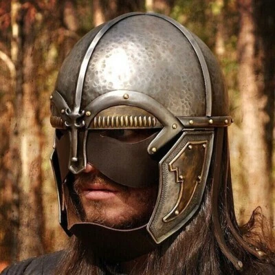 Casco Vendel Vikingo Guerrero Larp Medieval Navidad 16 GA con Protectores de Cuero Foto 1 de 4
