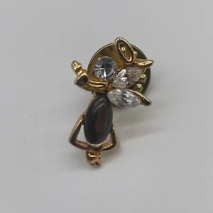 Vintage Gold Tone Rhinestone Angel Brooch Pin - Picture 1 of 4