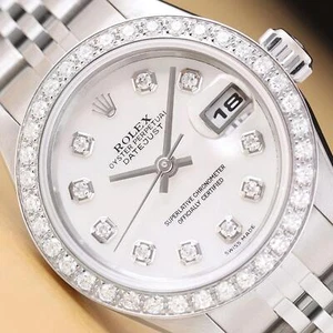 ROLEX LADIES DATEJUST 79174 NO HOLES MOTHER OF PEARL 18K GOLD SS DIAMOND WATCH - Picture 1 of 9