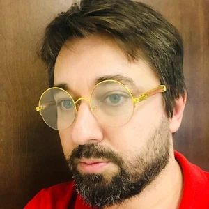Round Eyeglasses Gold Frame Wood Arms Men's Fashion Glasses Buffs Sophisticated - Picture 1 of 4