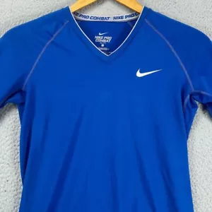 Nike Pro Combat Compression Shirt Adult Large Dri-Fit Blue V-Neck Athletic Mens - Picture 1 of 9