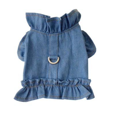 Pet Dog Vest Harness Dog Apparel Jeans Jacket Cat Puppy Clothes Classic Ruffles! - Image 1 of 4