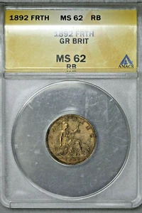 Great Britain 1892 Farthing ANACS MS 62 RB Better Date S571 - Picture 1 of 2