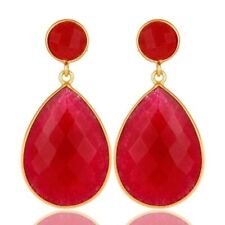 Red Aventurine 18K Gold Plated 925 Sterling Silver Dangle Gift Earrings Jewelry