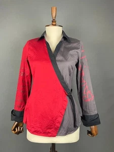 Cop Copine Damen Kimono Style T-Shirt Gr. 38 rot & grau Langarm Wickel Oberteil - Bild 1 von 12