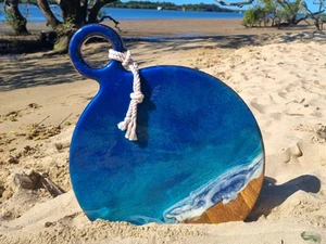 Ocean Resin Board, Beach Decor, Serving Platter, Wood Art, Housewarming Gift - Picture 1 of 7