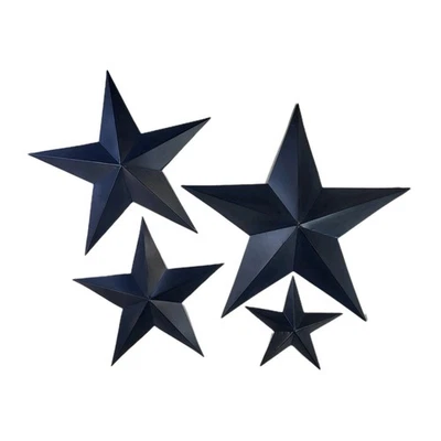 Set of 4 Rustic Metal Star Barn Wall Decor Navy Blue Patriotic Various Sizes - Image 1 of 4
