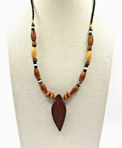 Handcrafted Multi Color Brown Wood Glass Seed Bead Arrowhead Pendant Necklace - Picture 1 of 19