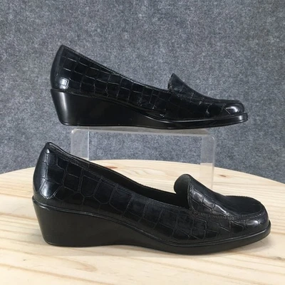 Aerosoles Shoes Womens 9 M Final Exam Croc Print Slip On Wedge Loafer Black - Image 1 of 4