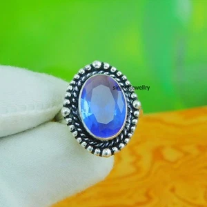 Topacio azul piedra preciosa 925 plata esterlina hecho a mano anillo de... - Imagen 1 de 4