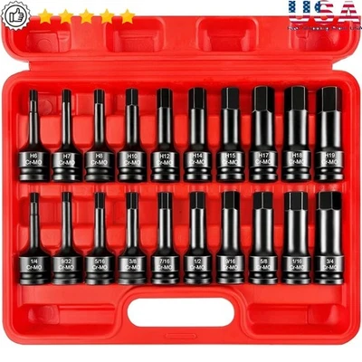 1/2" Drive Impact Hex Bit Socket Set 20 Pieces Chrome Molybdenum Storage Case US - Image 1 of 4