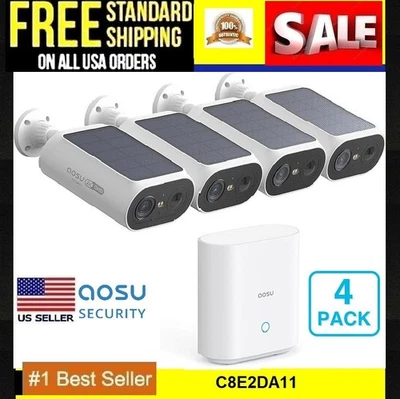 AOSU SOLAR C8E2DA11 AOSU Solar Security Cameras Wireless Outdoor 2Mins Installation 2K 4 Cam-kit