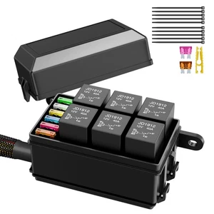 12V Automotive Relay Box 6 Way Relay Block Fuse Box 12 AWG Pre-Wired Universal - Picture 1 of 18