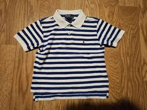 KIDS BOYS RALPH LAUREN POLO SHIRT WHITE BLUE STRIPED RED HORSE LOGO SIZE 4 - Picture 1 of 2