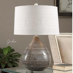 Uttermost Batova Mid-Century Ceramic Metal and Fabric Lamp in Gray/Beige - Picture 1 of 5