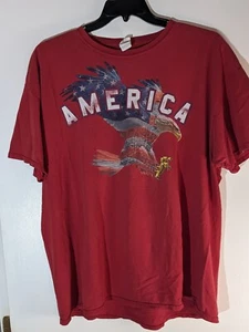 American Eagle Patriot Tshirt 2 Xl Red USA Fruit Of The Loom 100% distressed - Picture 1 of 5
