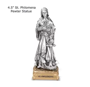 St. Philomena 4.5" Pewter Statue on Golden Base, U.S. Made, Boxed - Picture 1 of 4