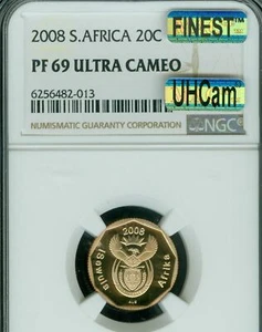 2008 SOUTH AFRICA 20 CENTS NGC PF69 MAC UHCam FINEST  SPOTLESS  1563 MINTED*  - Picture 1 of 2