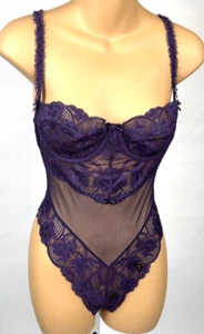 Vintage Victorias Secret Teddy Bodysuit Lace Stretch Lingerie Purple Eggplant - Picture 1 of 11
