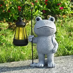 Garden Statue Frog Outdoor Decor, Solar Patio Garden Sculptures & Statues, Resin - Picture 1 of 12